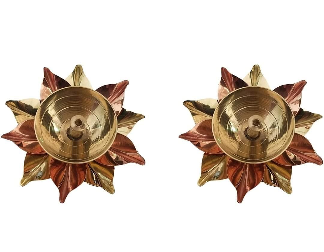Craft India Set of 2 Floral Shape Metal Diya