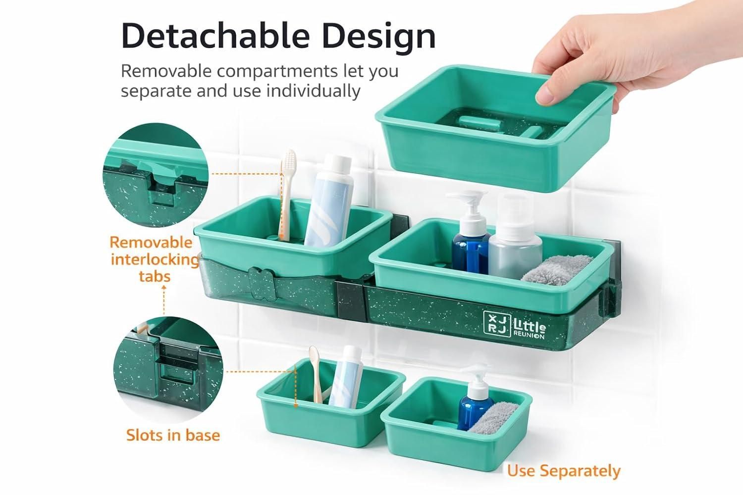 Wall-Mounted Bathroom Shelf with Hooks No-Drill Self-Adhesive Dual Compartment Storage Shelf