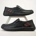 Men's Loafers Leather Hand-Stitched Casual Shoes Non-Slip Wear-Resistant_Black