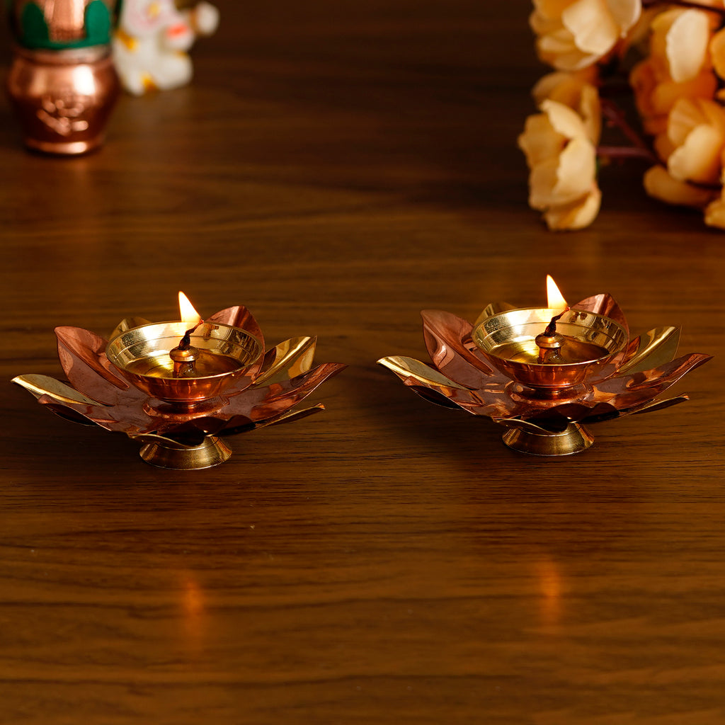 Craft India Set of 2 Floral Shape Metal Diya