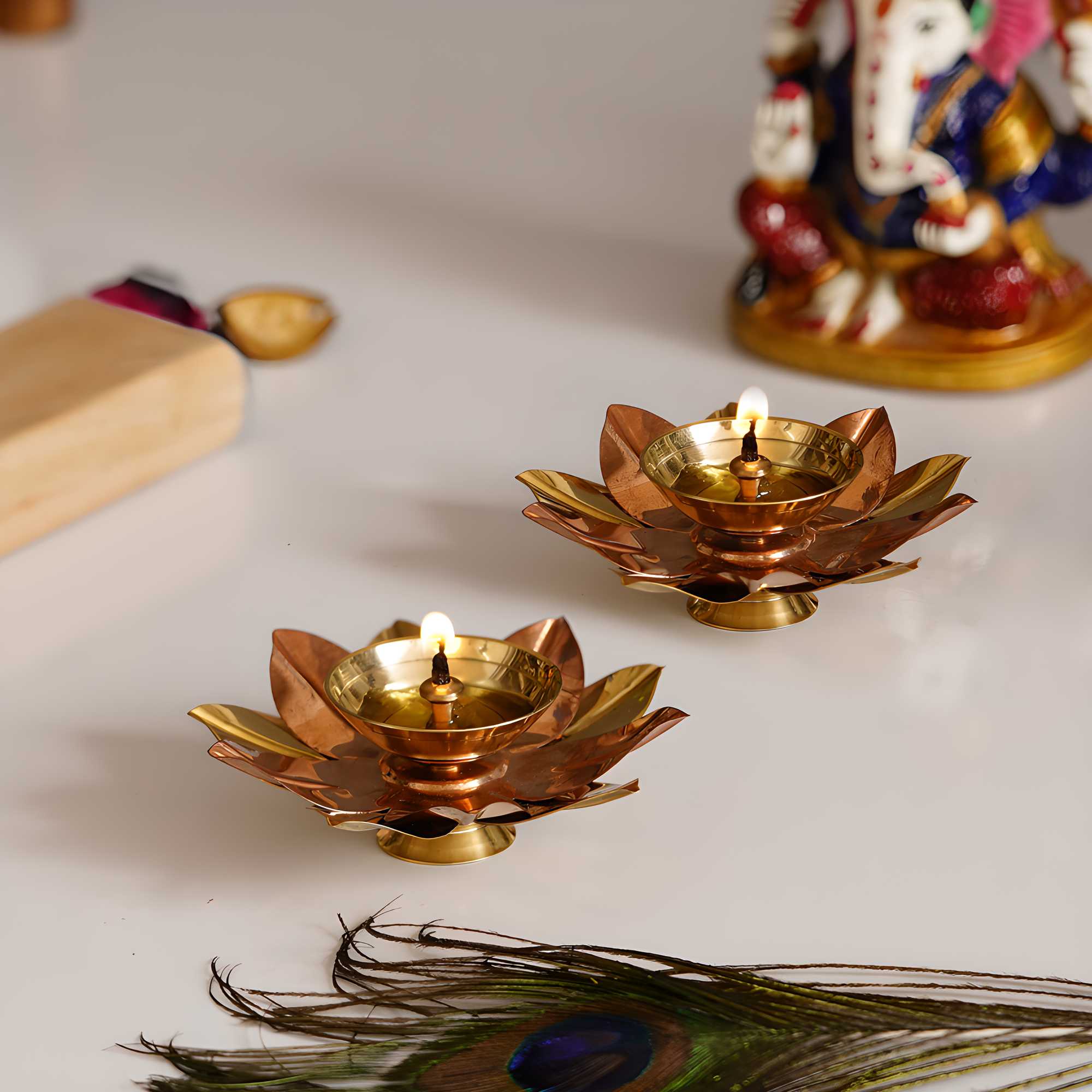Craft India Set of 2 Floral Shape Metal Diya