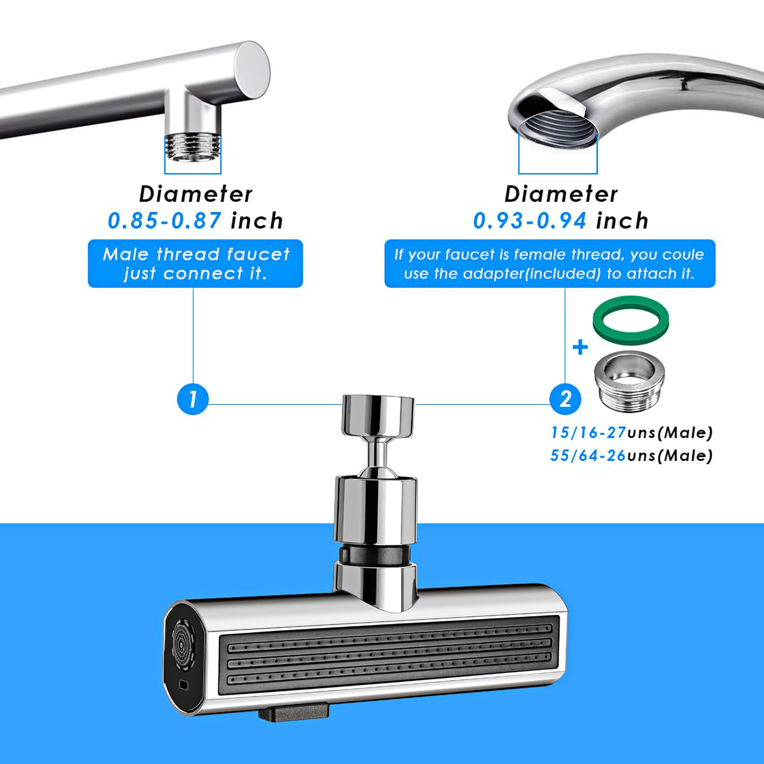 3 in 1 - 360� Waterfall Kitchen Faucet, Touch Faucet, Extender for Kitchen Sink