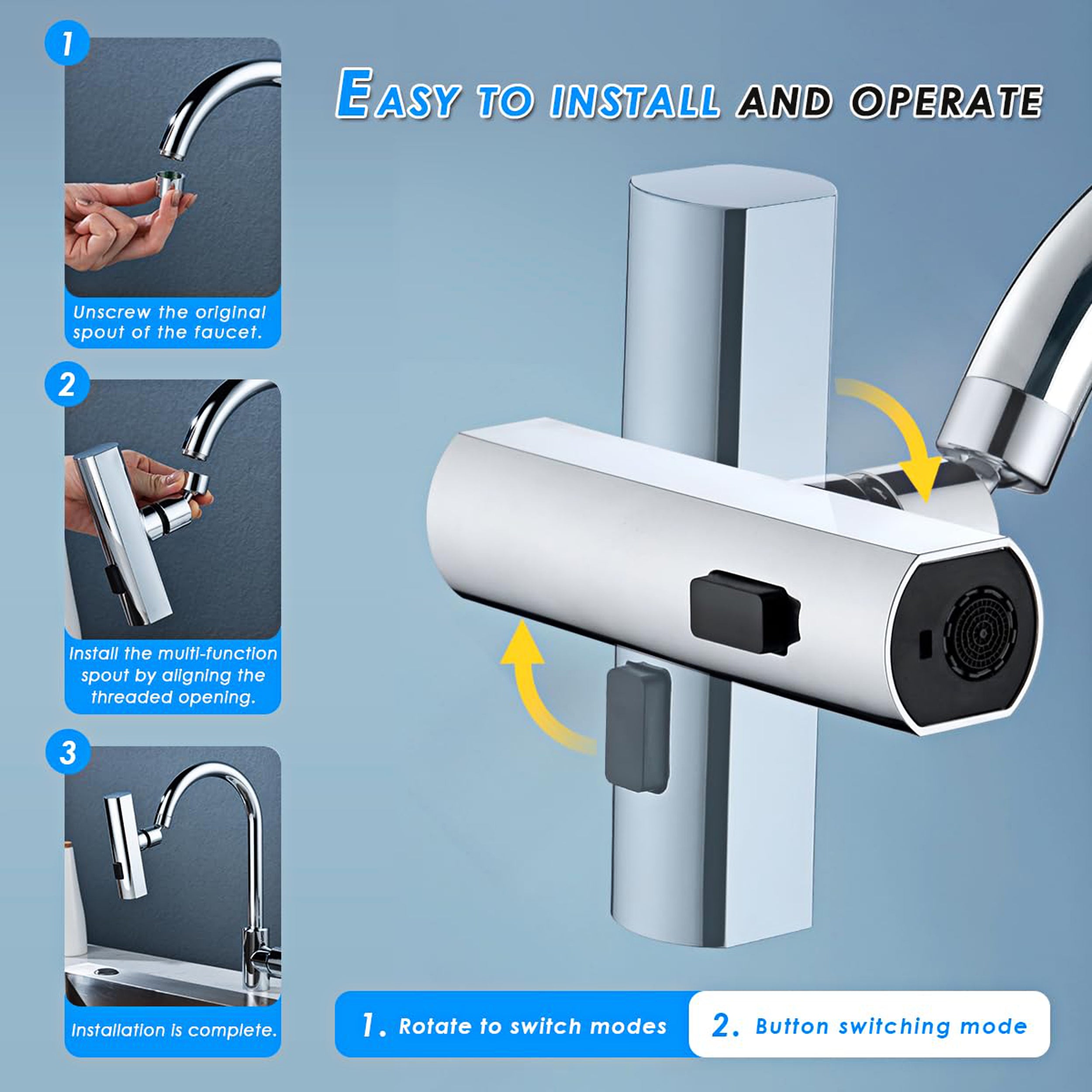 3 in 1 - 360� Waterfall Kitchen Faucet, Touch Faucet, Extender for Kitchen Sink