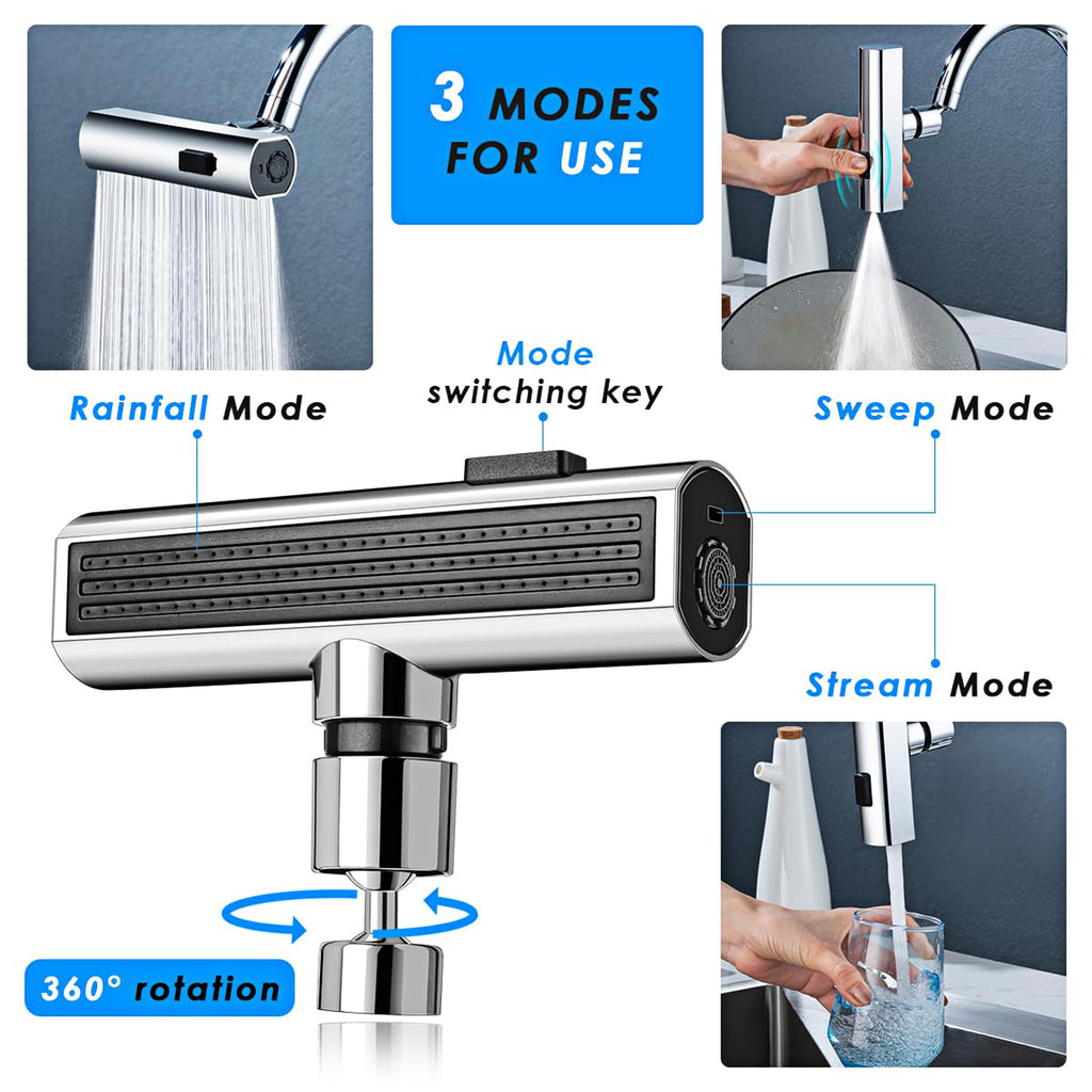 3 in 1 - 360� Waterfall Kitchen Faucet, Touch Faucet, Extender for Kitchen Sink